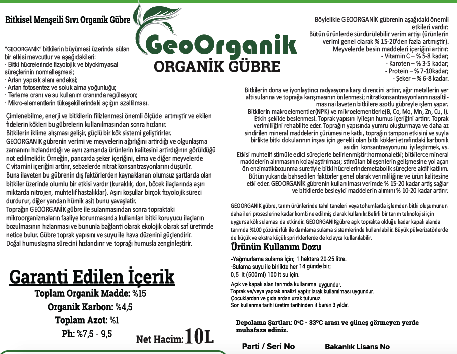 GeoOrganic Gubre 10L Detay